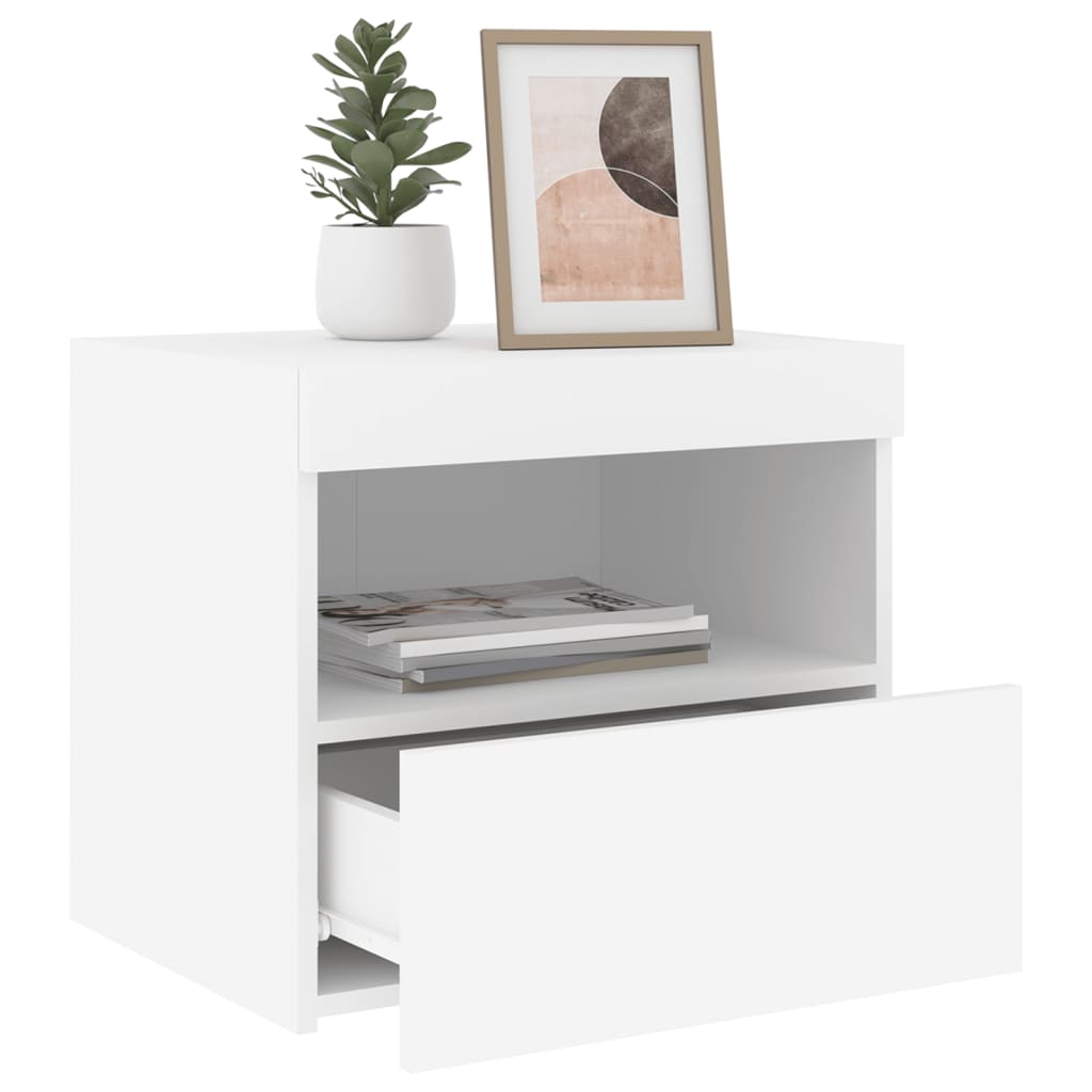 Bedside table with LED lights White 50x40x45 cm