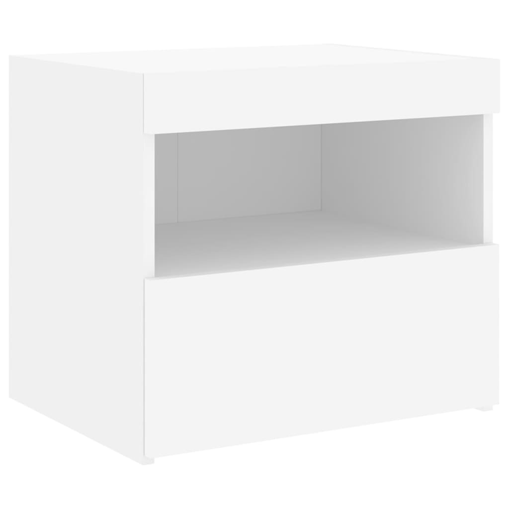 Bedside table with LED lights White 50x40x45 cm