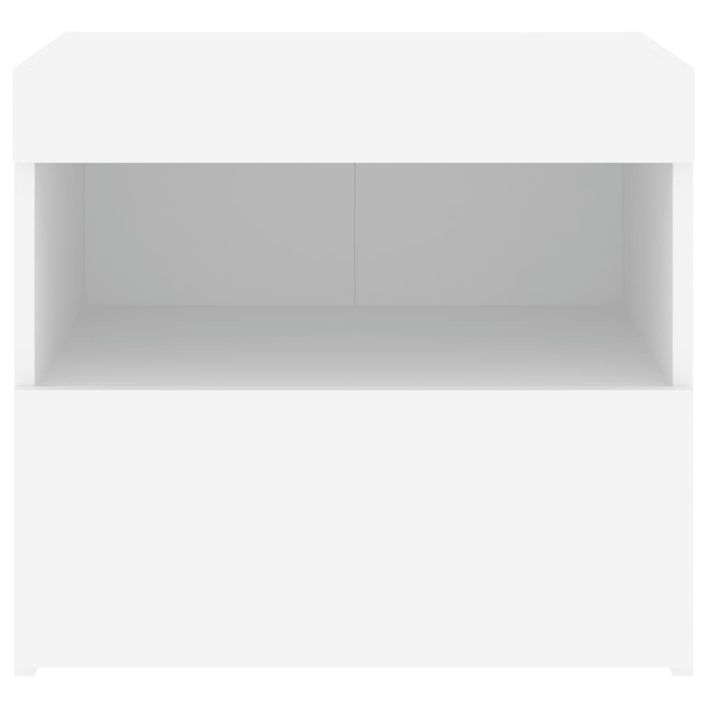 Bedside table with LED lights White 50x40x45 cm