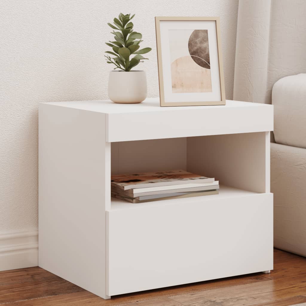 Bedside table with LED lights White 50x40x45 cm