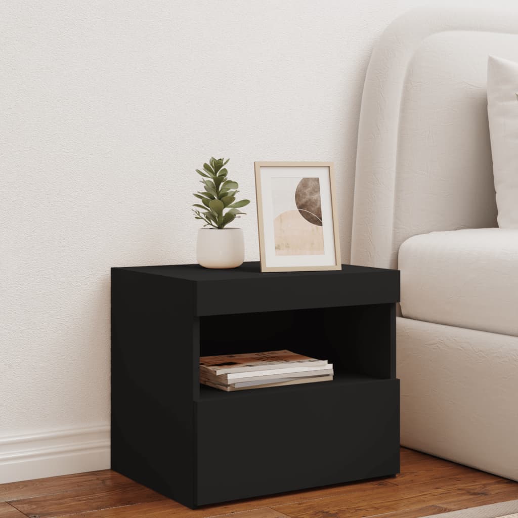 Bedside table with LED lights Black 50x40x45 cm