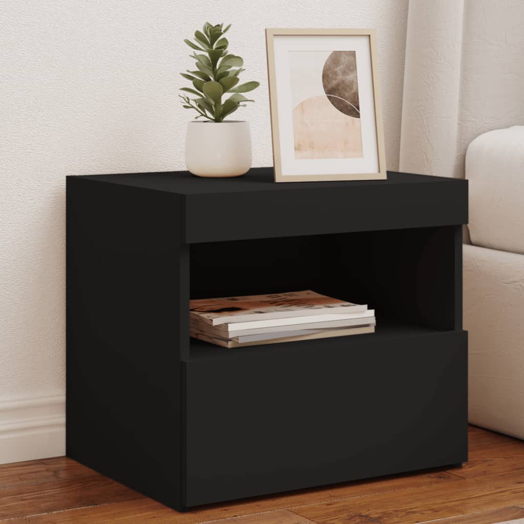 Bedside tables with LED lights 2 pcs. Black 50x40x45 cm