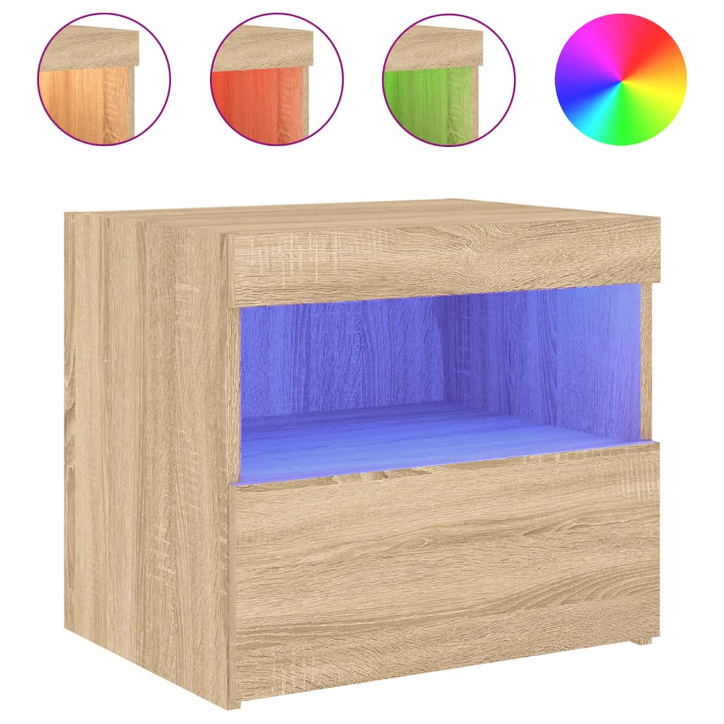 Bedside table with LED lights Sonoma oak 50x40x45 cm