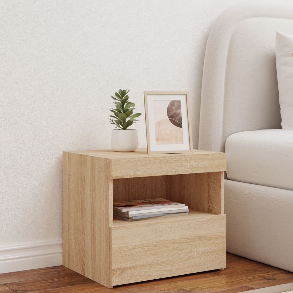 Bedside table with LED lights Sonoma oak 50x40x45 cm