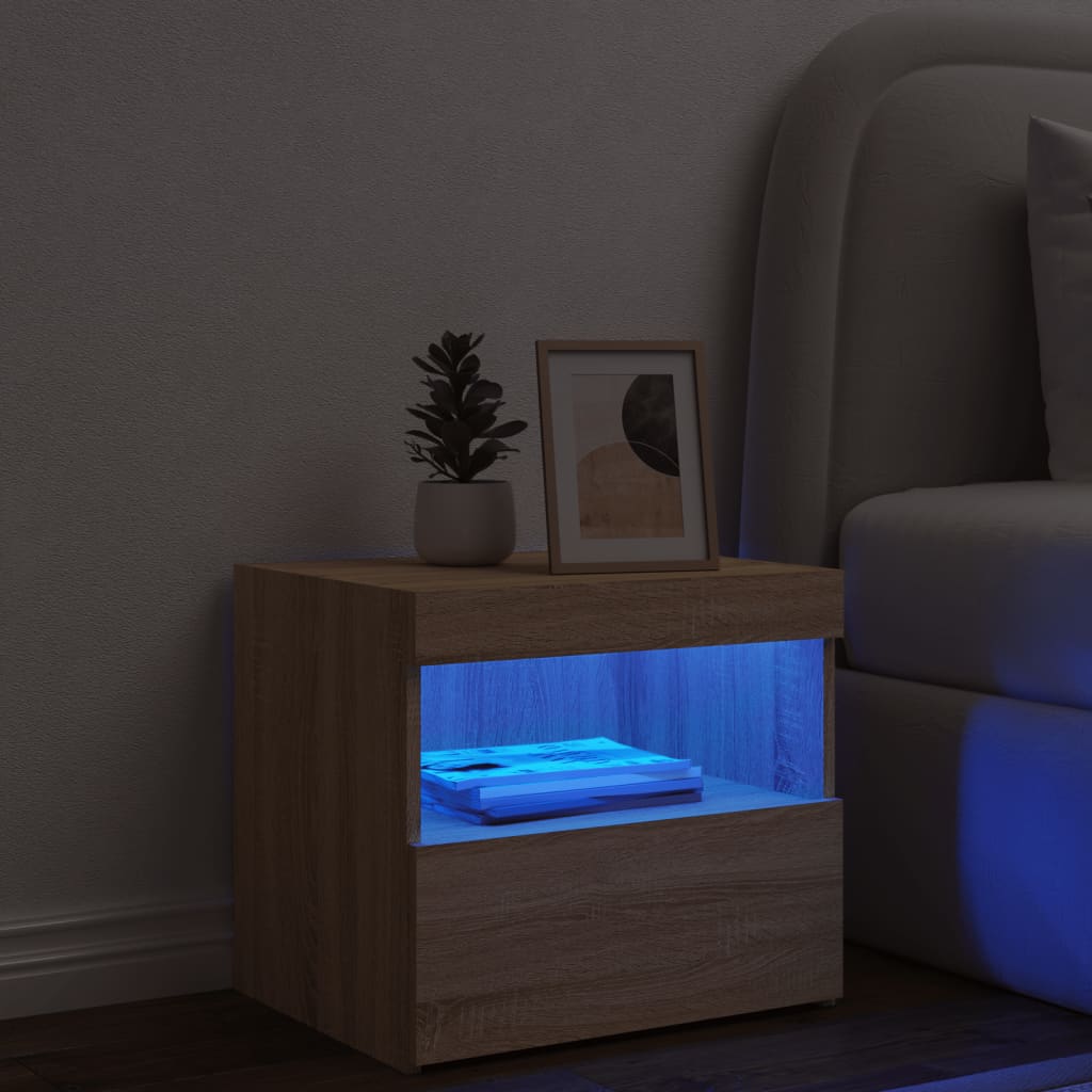 Bedside table with LED lights Sonoma oak 50x40x45 cm