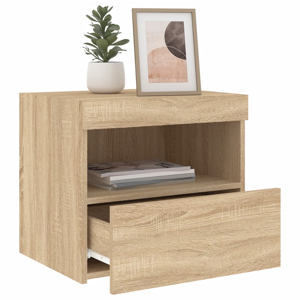 Bedside table with LED lights Sonoma oak 50x40x45 cm
