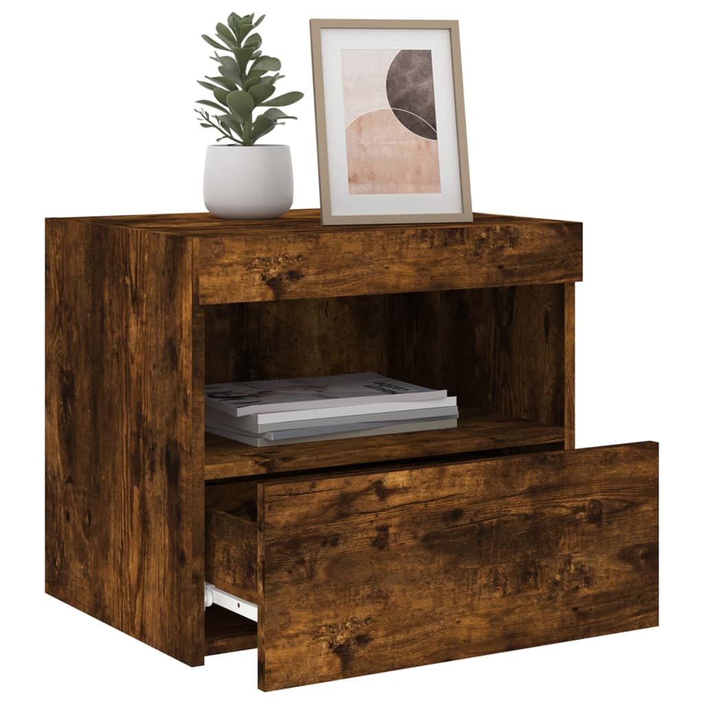Bedside table with LED lights smoked oak 50x40x45 cm