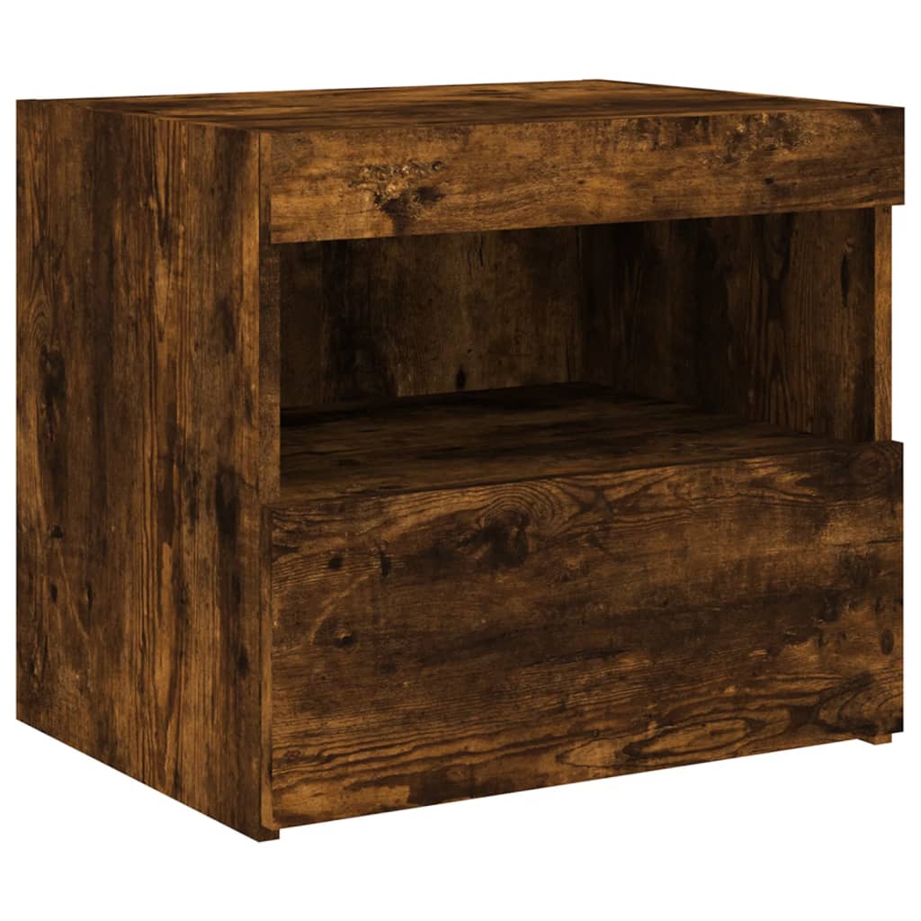 Bedside table with LED lights smoked oak 50x40x45 cm
