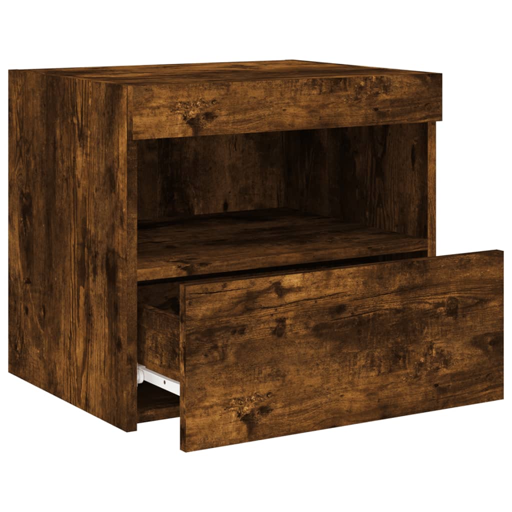Bedside table with LED lights smoked oak 50x40x45 cm