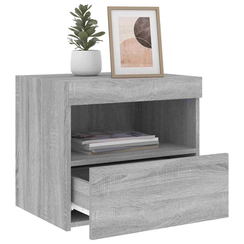 Bedside table with LED lights, Sonoma grey, 50x40x45 cm