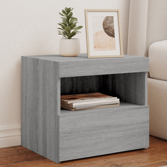 Bedside table with LED lights, Sonoma grey, 50x40x45 cm