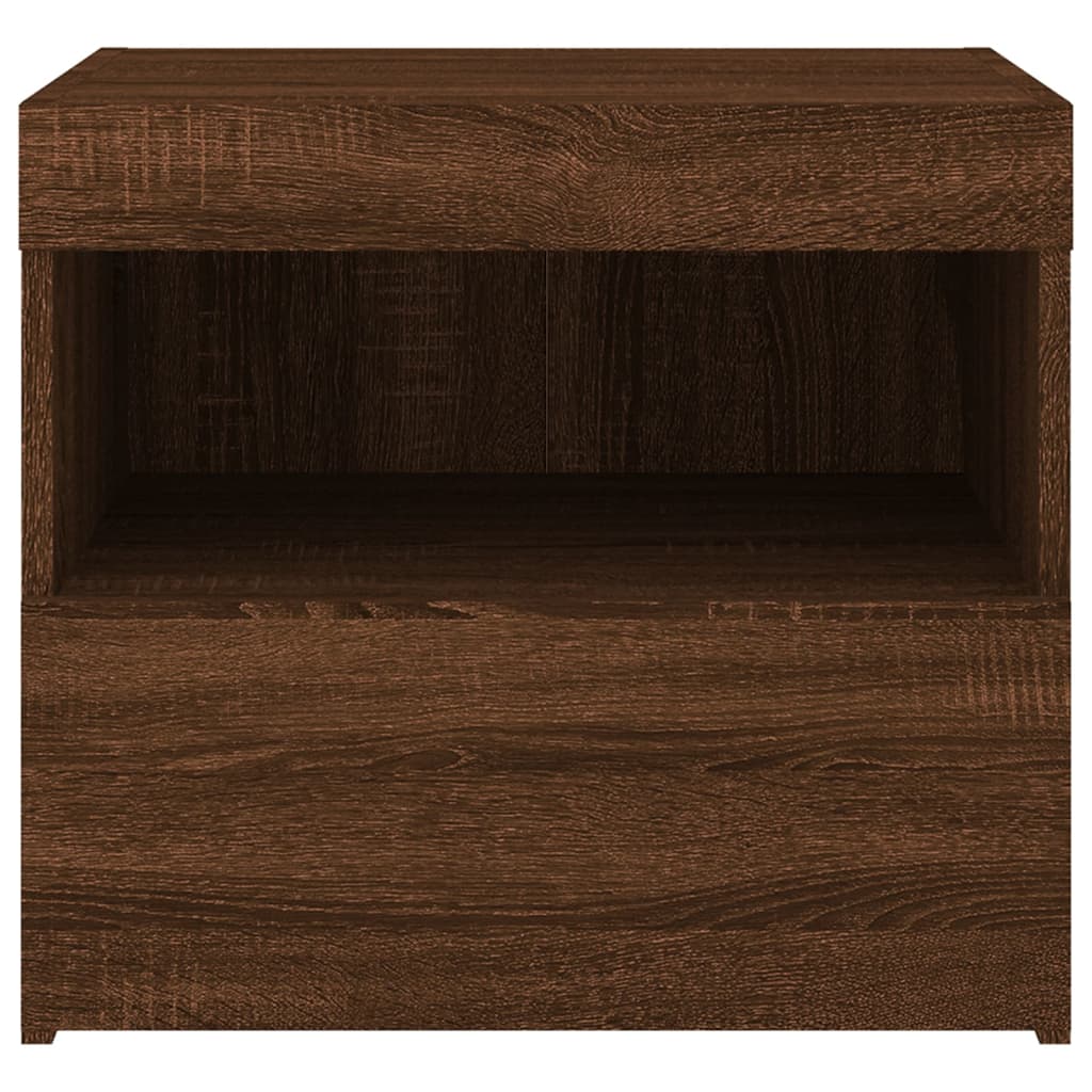 Tables de chevet avec lumières LED 2 pcs. Chêne marron 50x40x45 cm