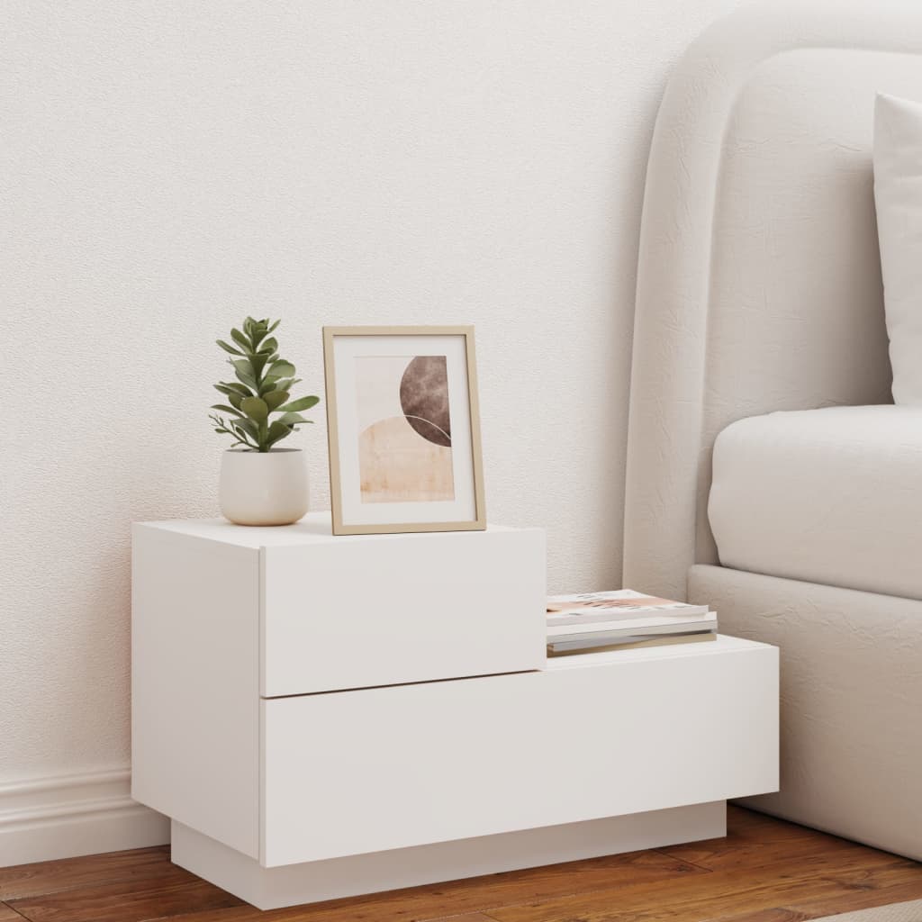 Bedside table with LED lights White 70x36x40.5 cm