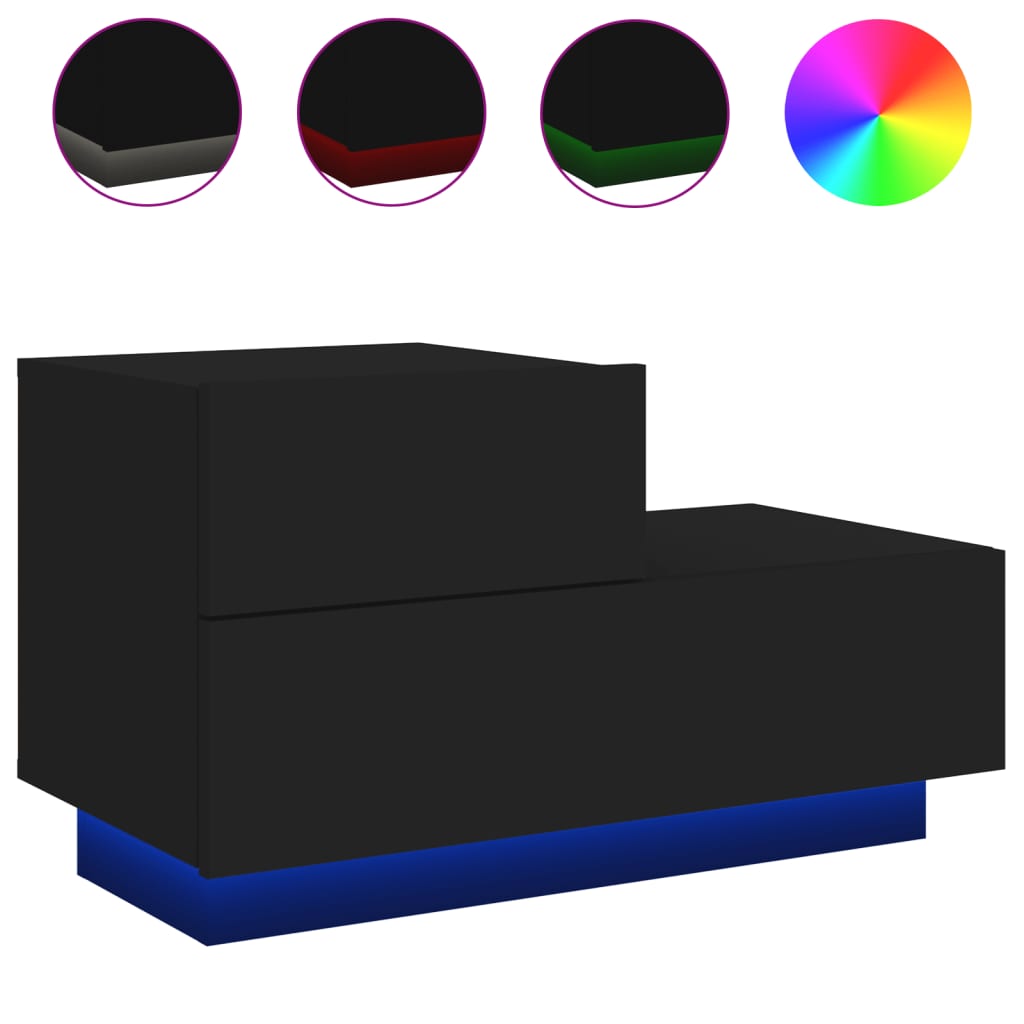 Bedside table with LED lights Black 70x36x40.5 cm
