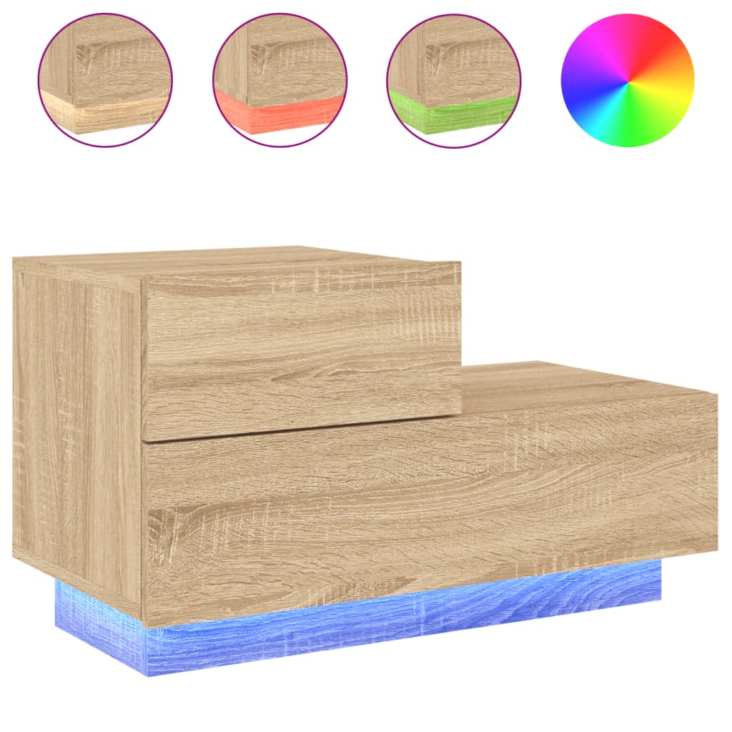 Bedside table with LED lights Sonoma oak 70x36x40.5 cm