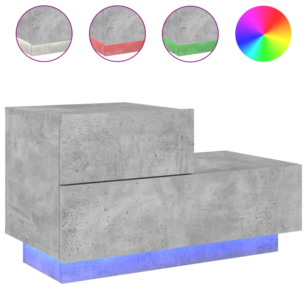 Bedside table with LED lights concrete grey 70x36x40.5 cm