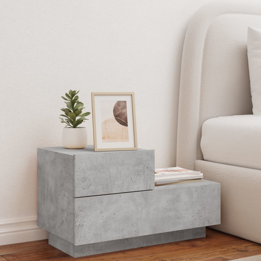 Bedside table with LED lights concrete grey 70x36x40.5 cm