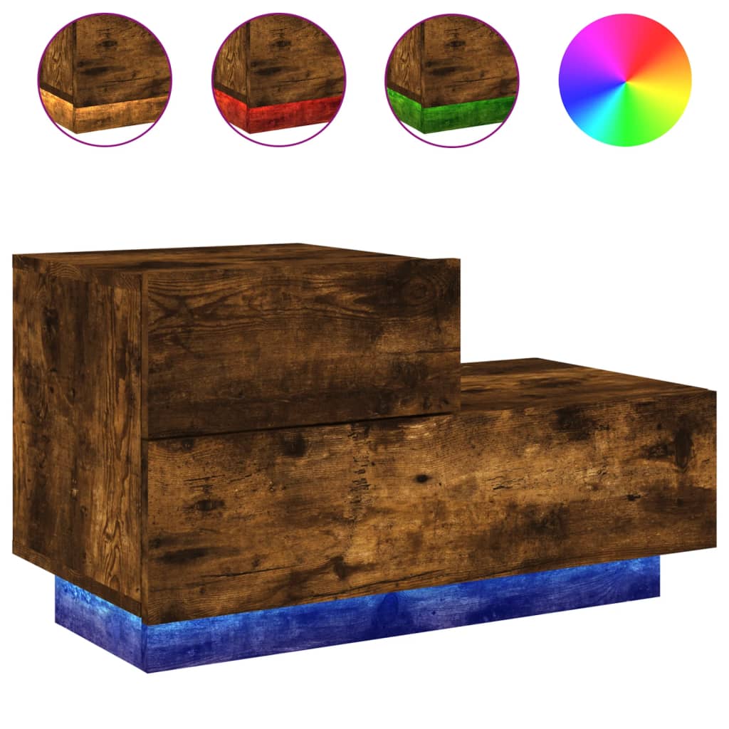Bedside table with LED lights smoked oak 70x36x40.5 cm