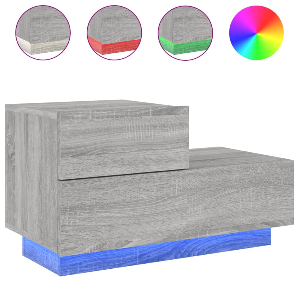 Bedside table with LED lights Gray Sonoma 70x36x40.5 cm