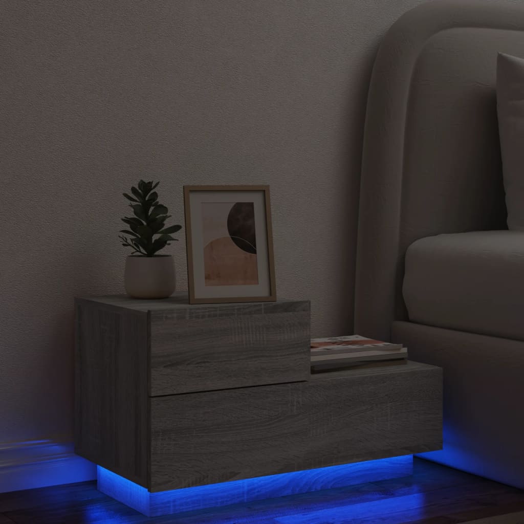 Bedside table with LED lights Gray Sonoma 70x36x40.5 cm