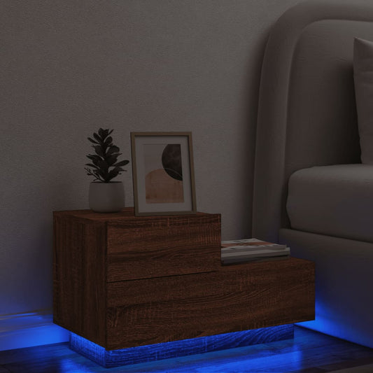 Bedside table with LED lights brown oak look 70x36x40.5 cm