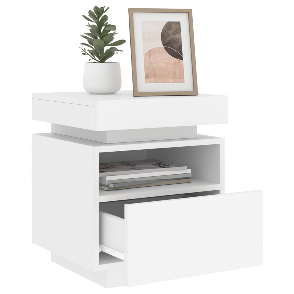 Bedside table with LED lights White 40x39x48.5 cm