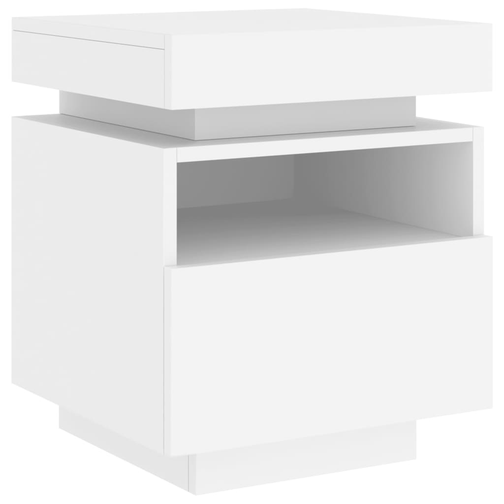 Bedside table with LED lights White 40x39x48.5 cm