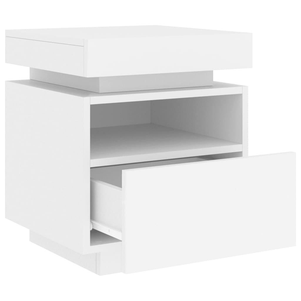 Bedside table with LED lights White 40x39x48.5 cm