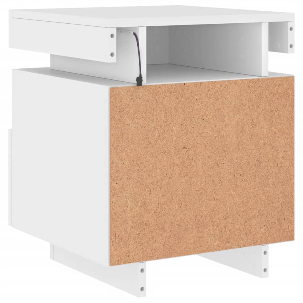 Bedside table with LED lights White 40x39x48.5 cm