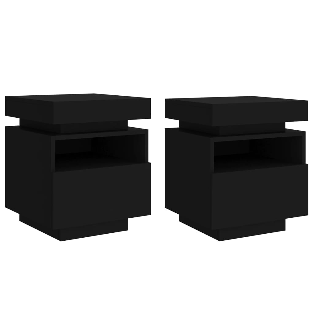 Bedside tables with LED lights 2 pcs. Black 40x39x48.5 cm