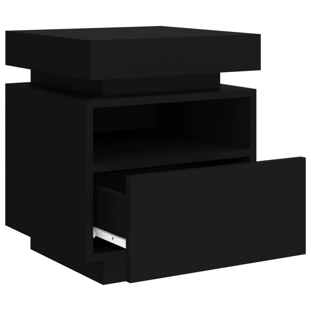 Bedside tables with LED lights 2 pcs. Black 40x39x48.5 cm