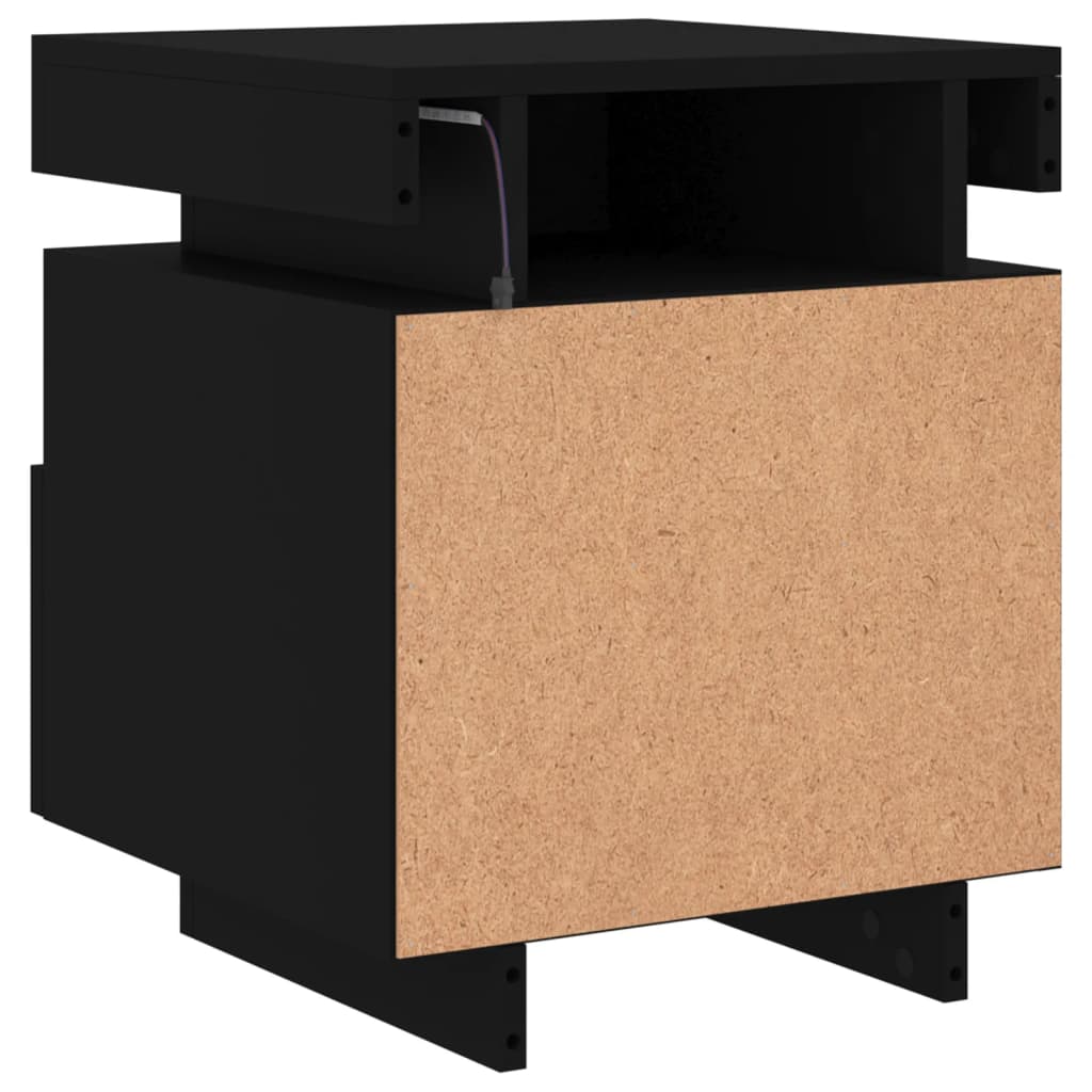Bedside tables with LED lights 2 pcs. Black 40x39x48.5 cm