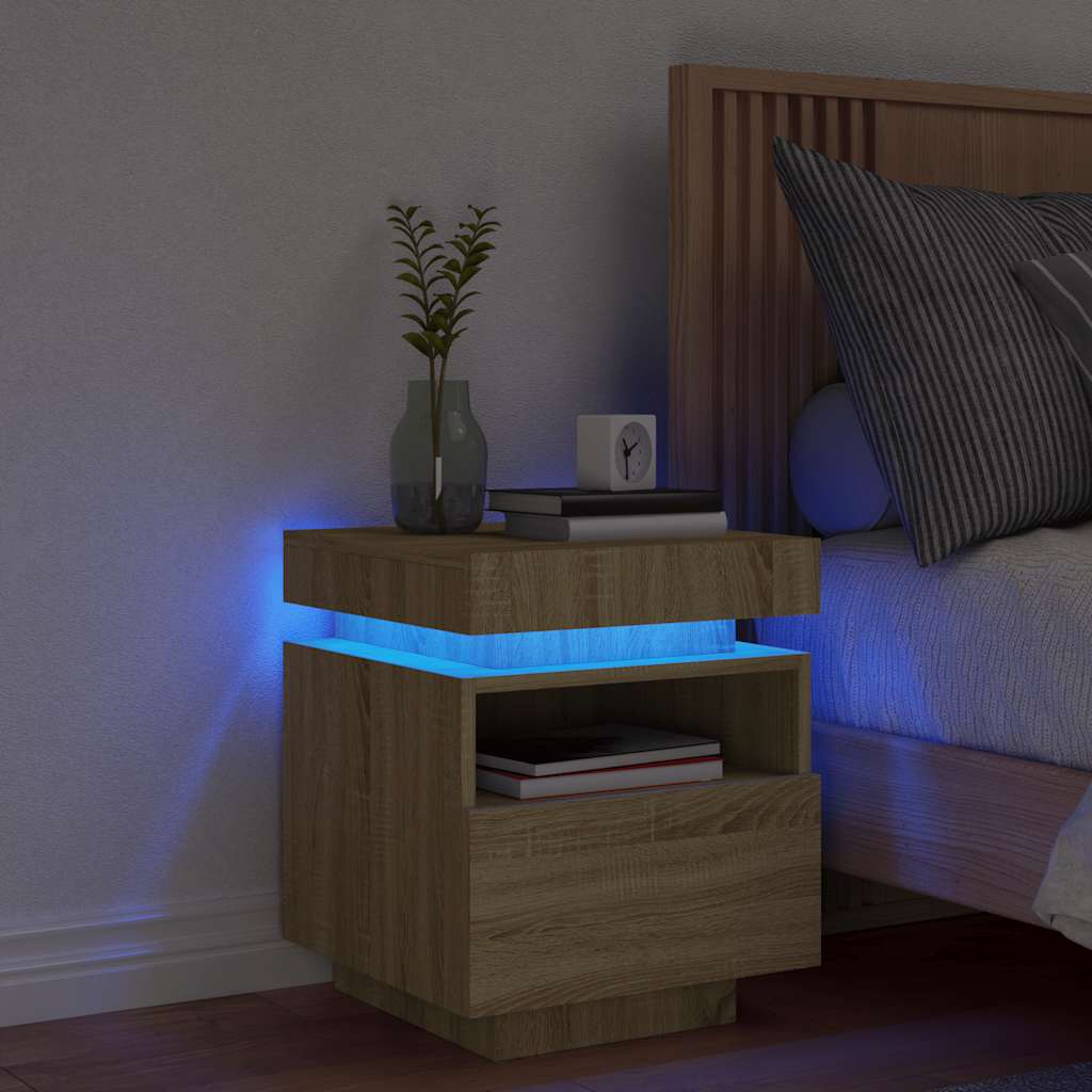 Nachttisch mit LED-Leuchten Sonoma-Eiche 40x39x48,5 cm