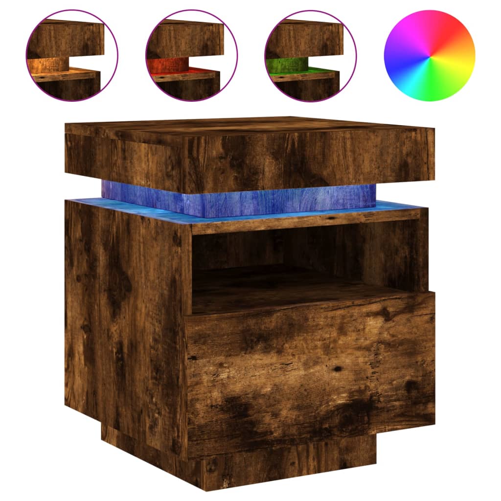 Bedside table with LED lights smoked oak 40x39x48.5 cm