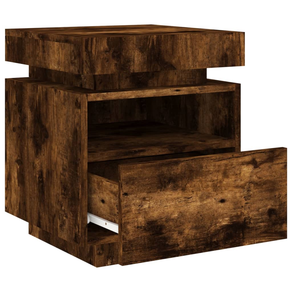 Bedside table with LED lights smoked oak 40x39x48.5 cm