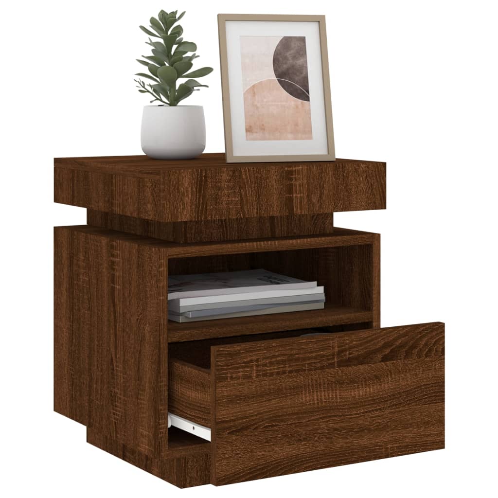 Bedside table with LED lights brown oak look 40x39x48.5 cm