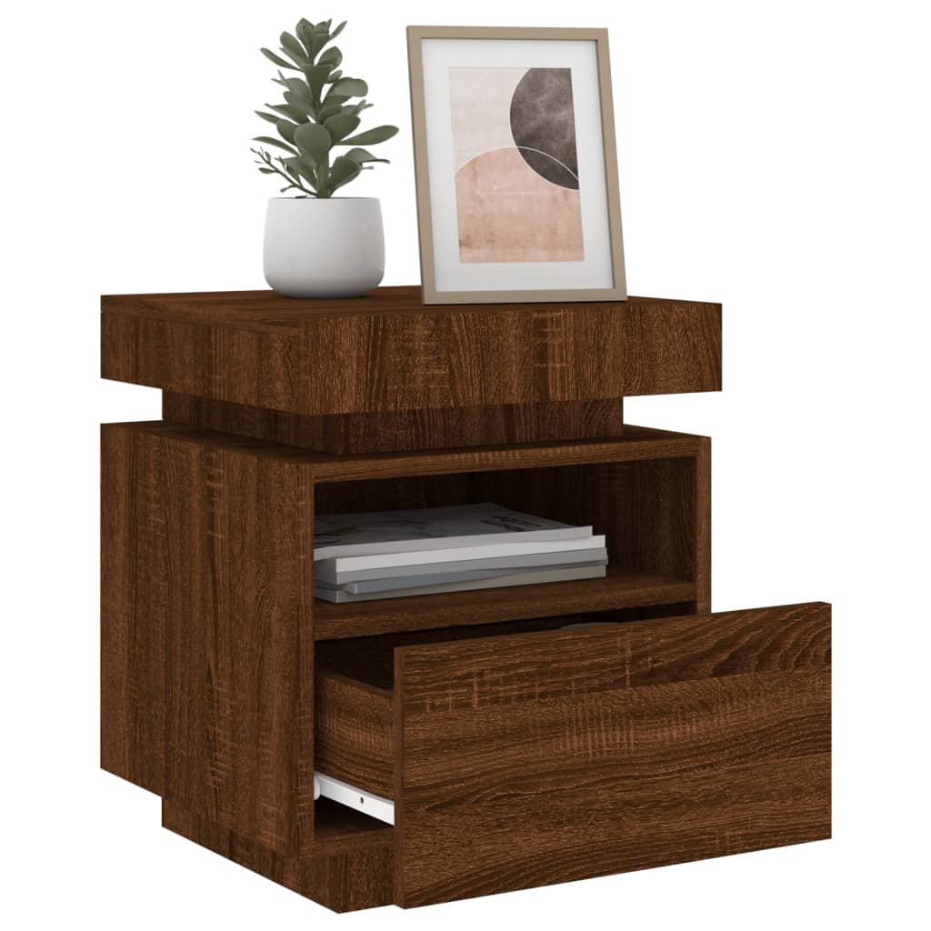 Tables de chevet avec lumières LED 2 pcs. Chêne marron 40x39x48,5 cm