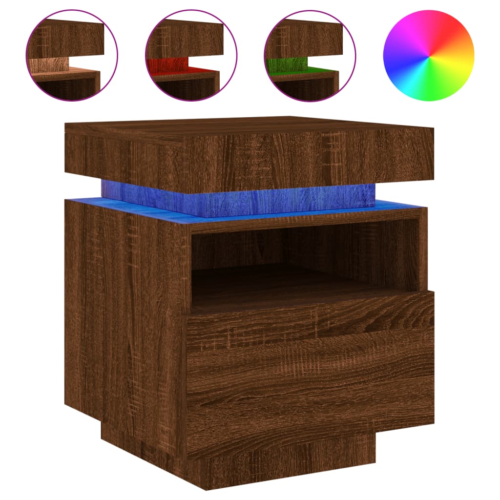 Tables de chevet avec lumières LED 2 pcs. Chêne marron 40x39x48,5 cm