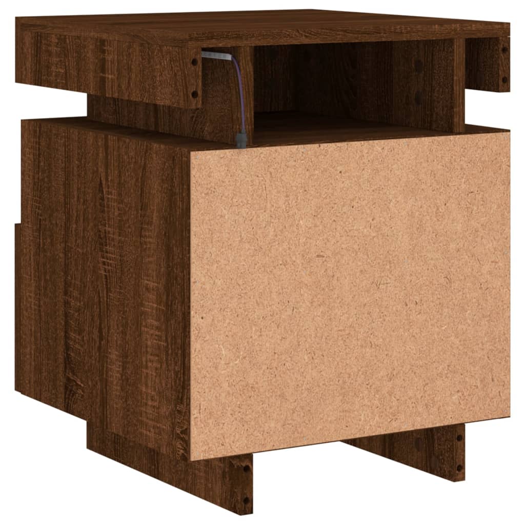 Tables de chevet avec lumières LED 2 pcs. Chêne marron 40x39x48,5 cm