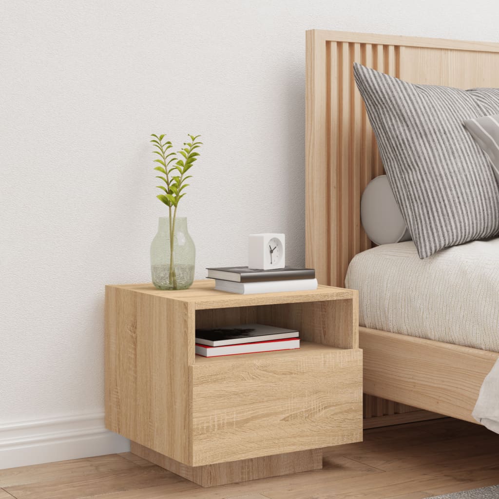 Bedside table with LED lights Sonoma oak 40x39x37 cm