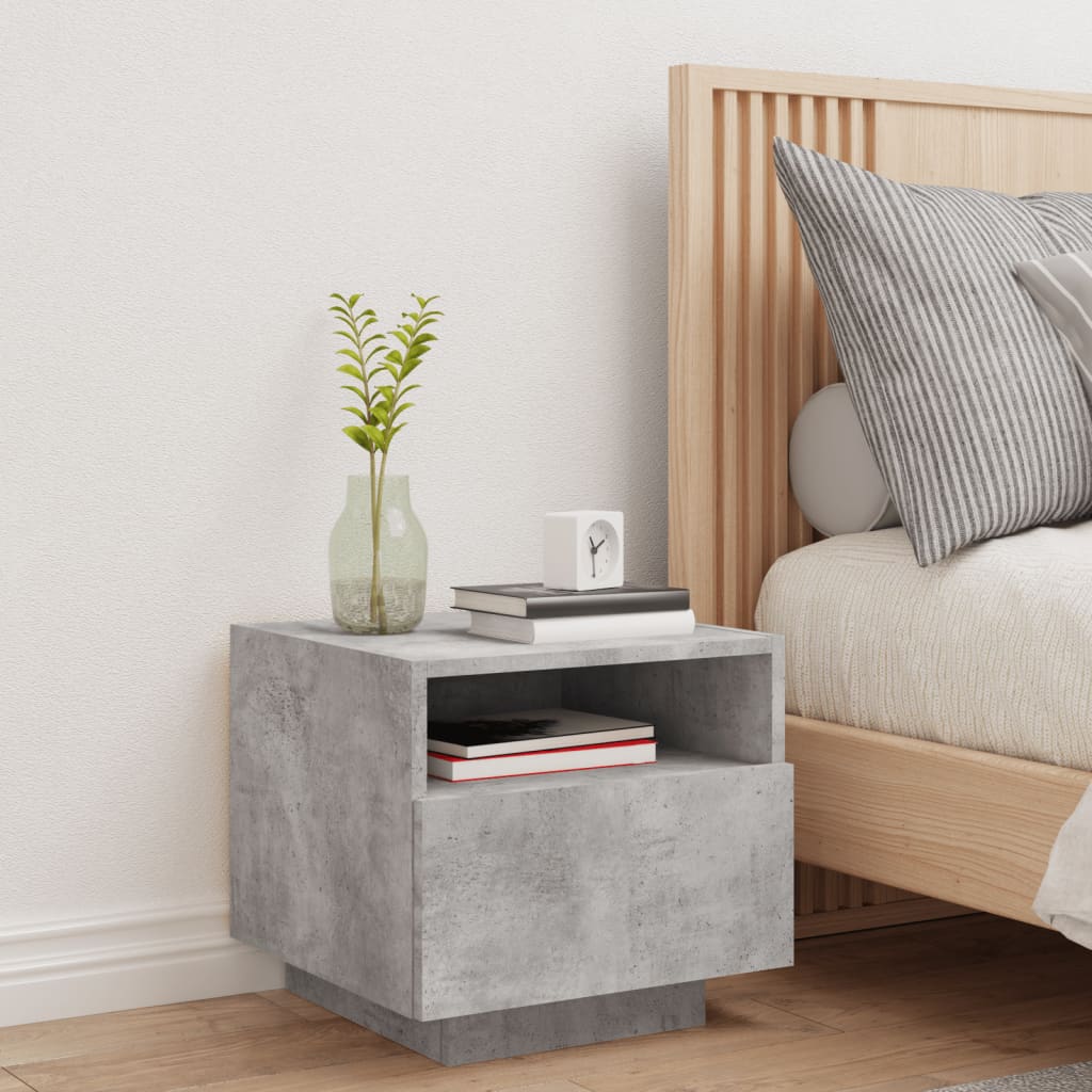 Bedside table with LED lights concrete grey 40x39x37 cm