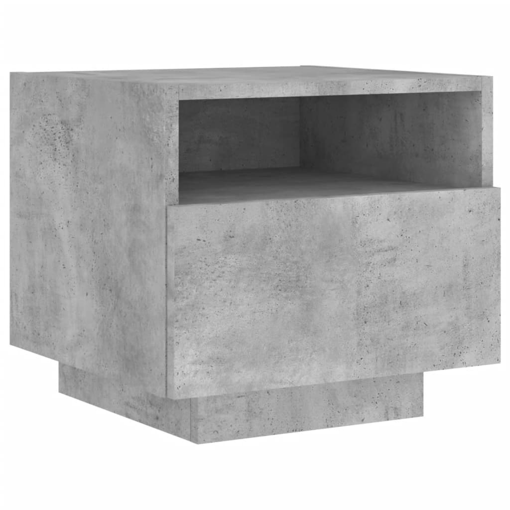 Bedside table with LED lights concrete grey 40x39x37 cm