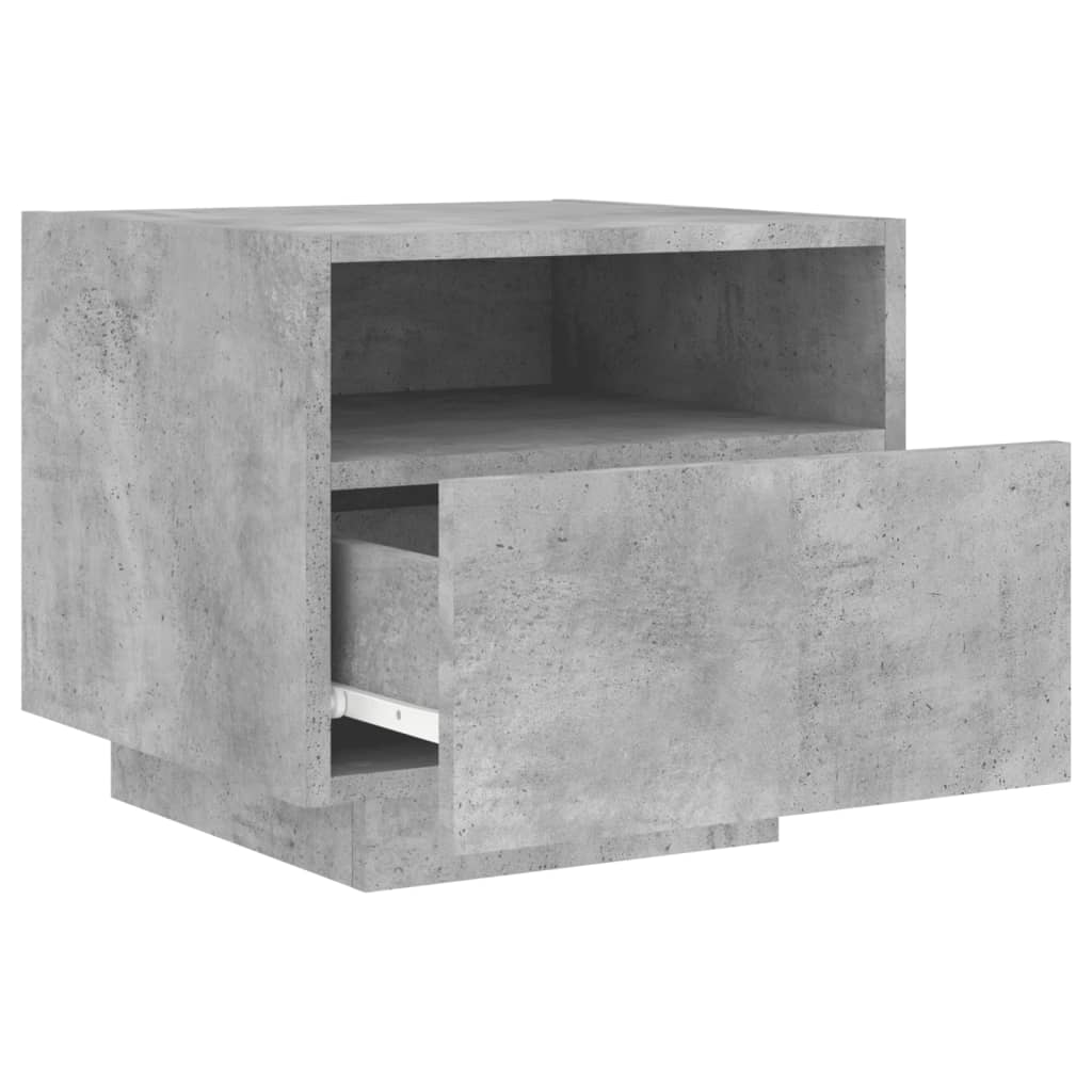 Bedside table with LED lights concrete grey 40x39x37 cm