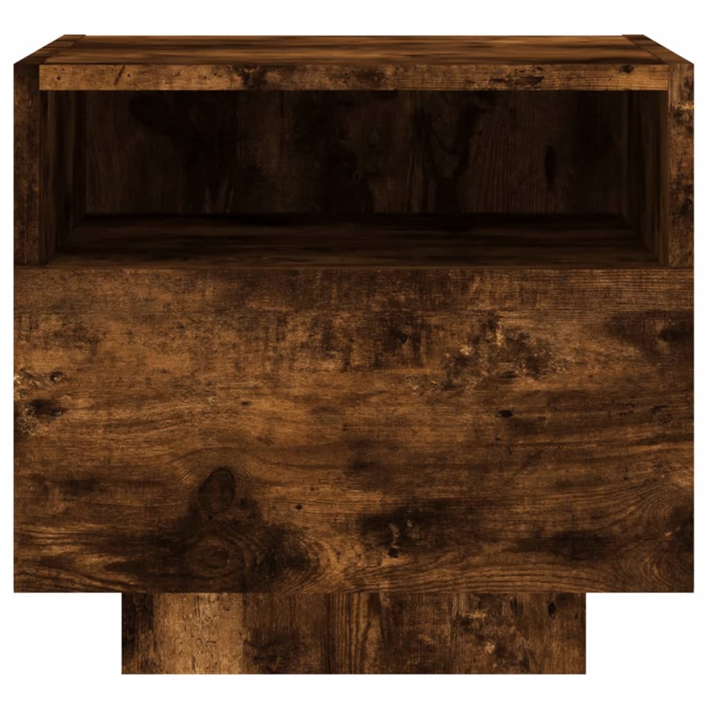 Bedside table with LED lights smoked oak 40x39x37 cm
