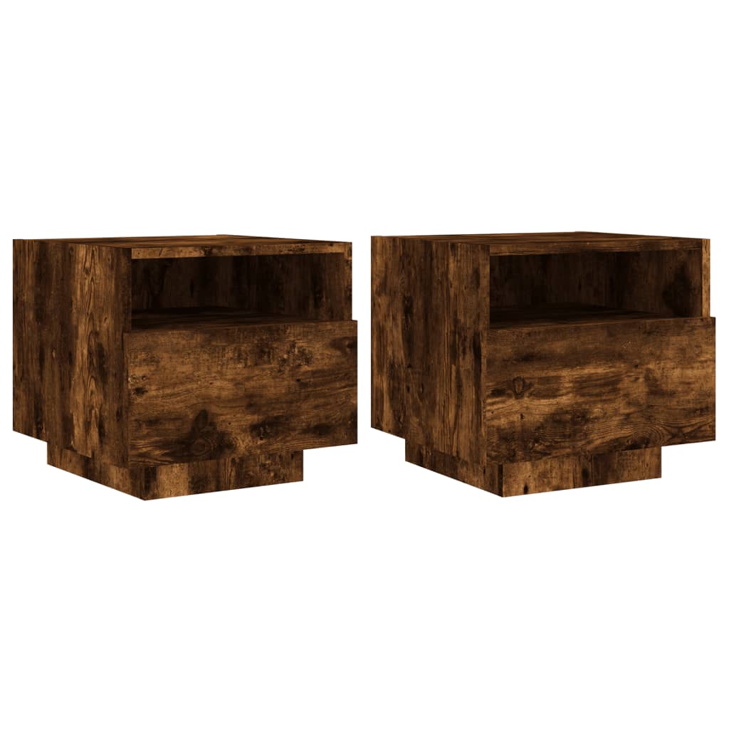 Bedside tables with LED lights 2 pcs. Smoked oak 40x39x37 cm