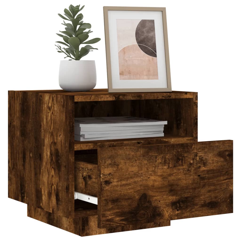 Bedside tables with LED lights 2 pcs. Smoked oak 40x39x37 cm