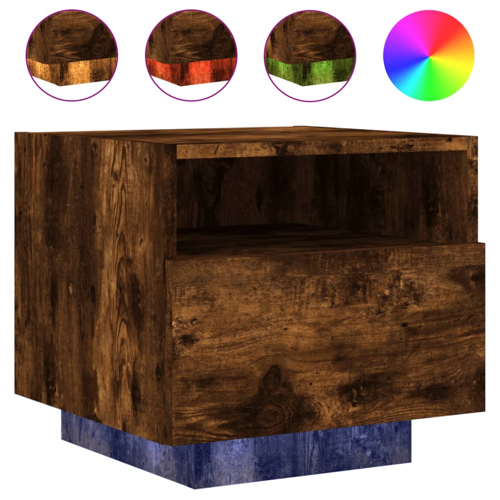 Bedside tables with LED lights 2 pcs. Smoked oak 40x39x37 cm
