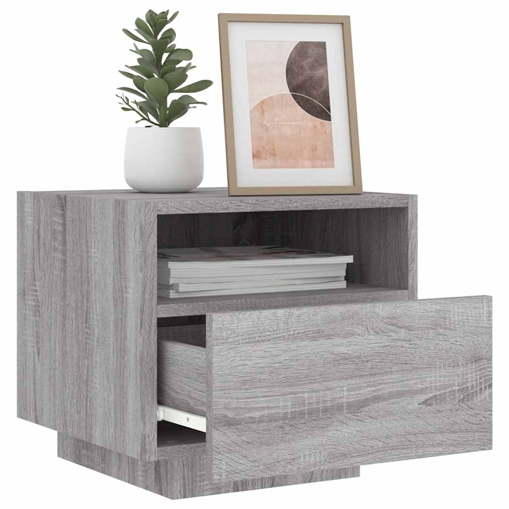 Nachttische mit LED-Leuchten 2 Stk. Grau Sonoma 40x39x37 cm