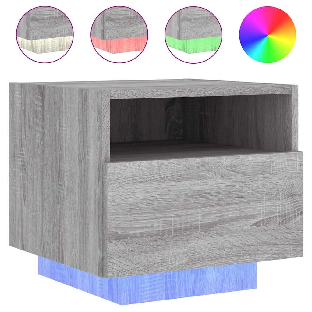 Nachttische mit LED-Leuchten 2 Stk. Grau Sonoma 40x39x37 cm