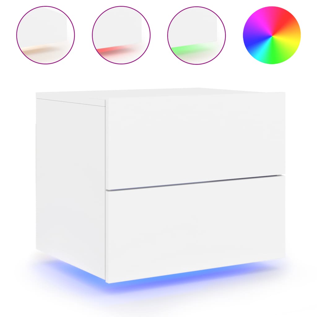 Wall-Mounted Bedside Table with LED Lights White